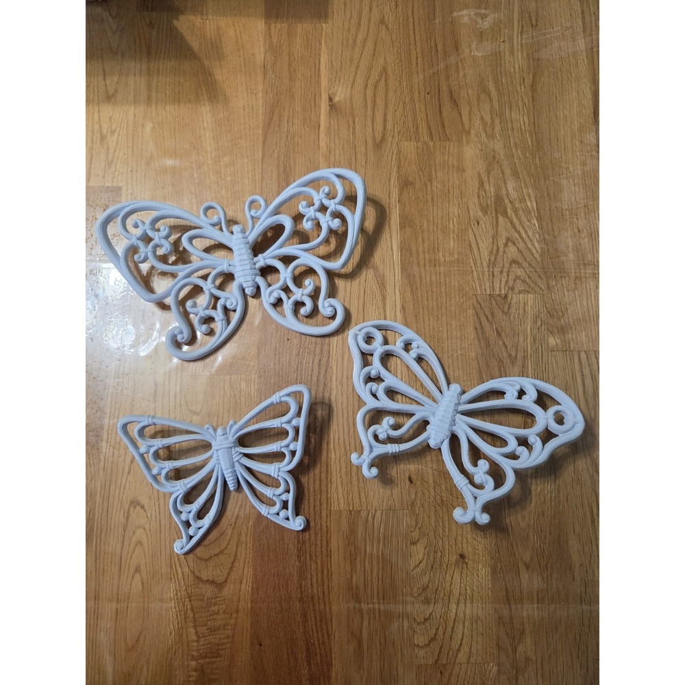 Homco Dart Vintage 70s Butterfly Wall Art Set of 3 Faux Boho Decor Powder Blue